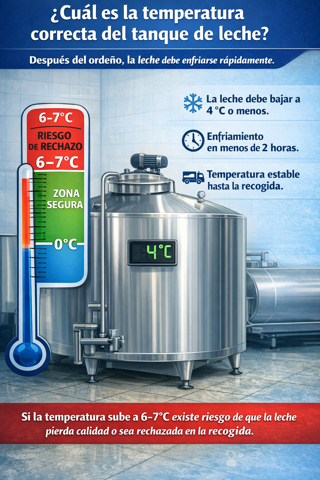 Cuál es la temperatura correcta del tanque de leche